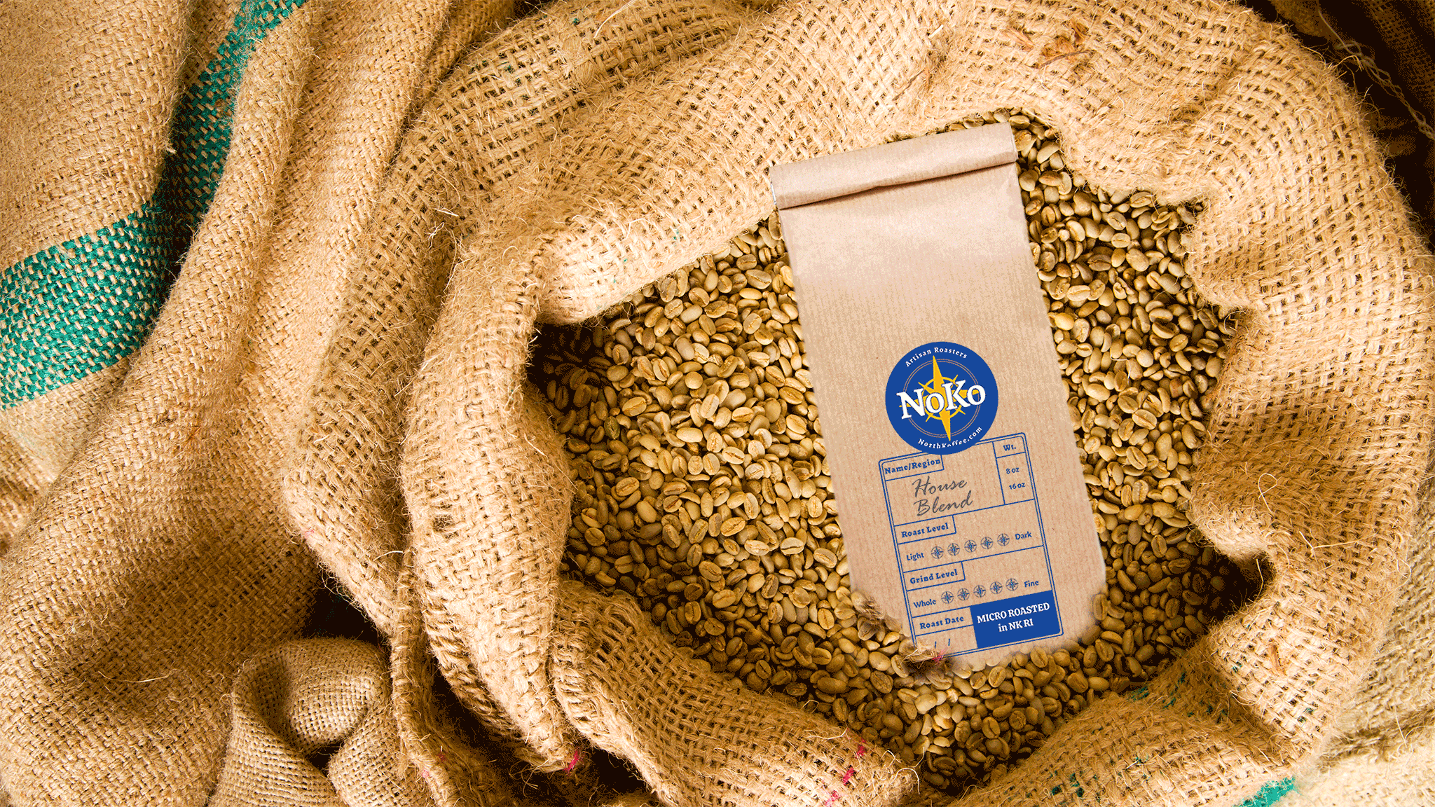 green coffee and signature house blend roasted  coffee