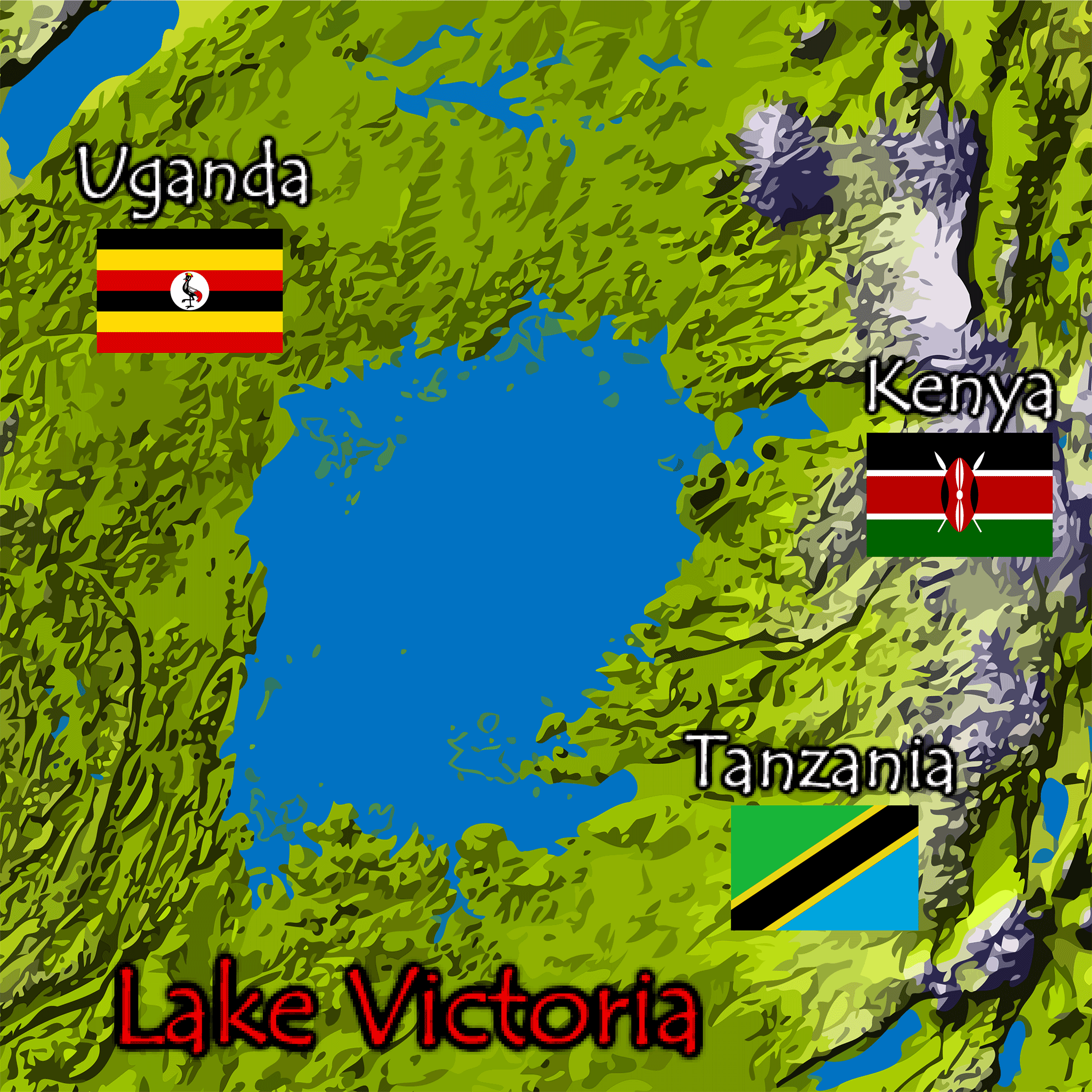 map of lake victoria and surrounding countries - uganda, kenya, tanzania